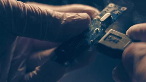 Steam transformation effect of Macro close up of working opened hdd drive hard Stock Footage 239825333