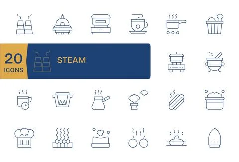 Steam Vector Icon Collection featuring 20 Pixel Aligned 256x256 Thin Line D.. Stock Illustration