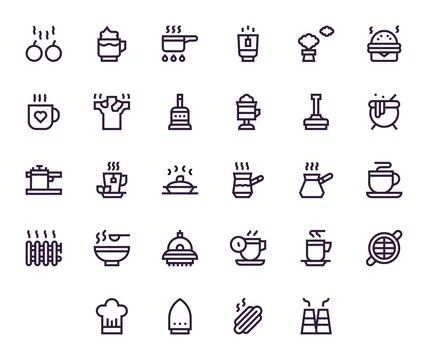 Steam Vector Icon Toolkit featuring 28 Grid Fitted Retina Ready Bold Line e.. Stock Illustration