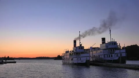 Steamboat at dusk Stock Footage 52539197