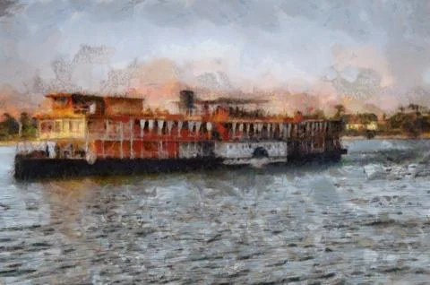 Steamboat on the Nile 스톡 일러스트