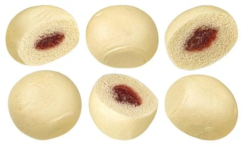 Steamed bun filled with fruit jam isolated on white background Stock Photos