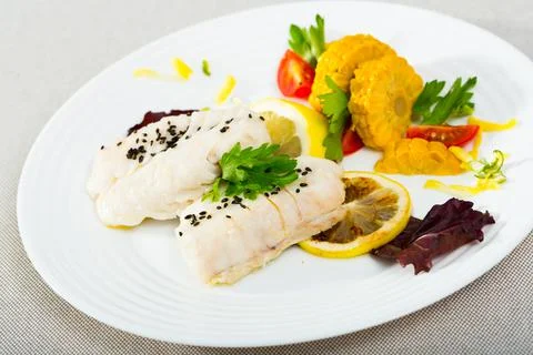 Steamed cod fillets 스톡 사진