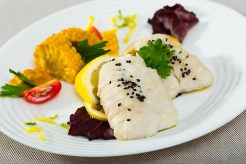 Steamed cod fillets 스톡 사진