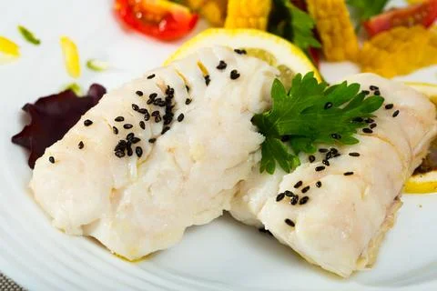 Steamed cod fillets Stock Photos