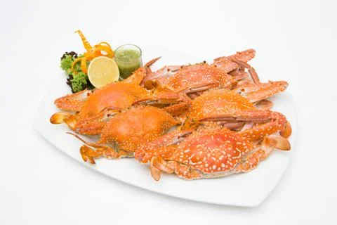 Steamed crab on white background. Stock Photos