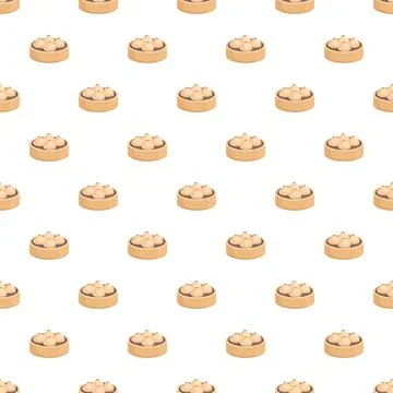 Steamed dim sum bao bun pattern on white background Stock Illustration