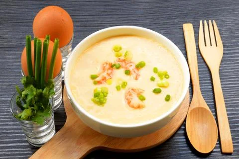 Steamed Egg with shrimp. Stock Photos