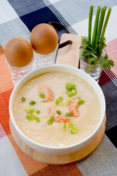 Steamed Egg with shrimp. Stock Photos