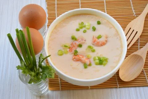 Steamed Egg with shrimp. Stock Photos