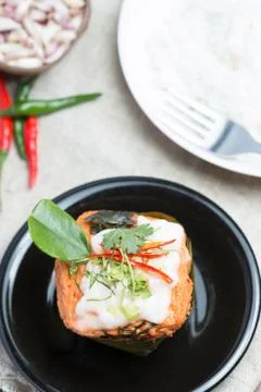 Steamed fish with curry paste. Stock Photos