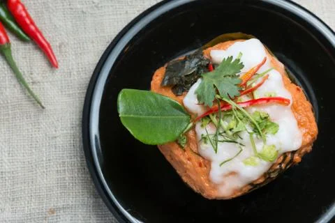 Steamed fish with curry paste. Stock Photos