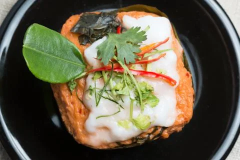 Steamed fish with curry paste. Stock Photos