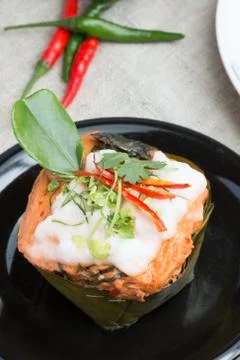 Steamed fish with curry paste. Stock Photos