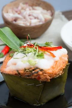 Steamed fish with curry paste. Stock Photos