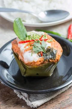 Steamed fish with curry paste. Stock Photos