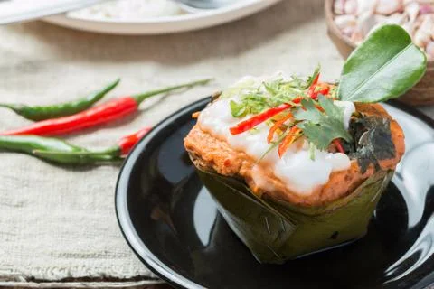 Steamed fish with curry paste. Stock Photos