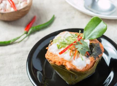 Steamed fish with curry paste. Stock Photos