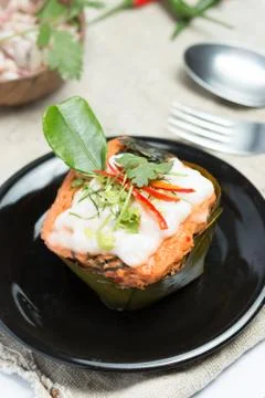 Steamed fish with curry paste. Stock Photos