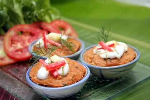 Steamed fish with curry paste. Stock Photos