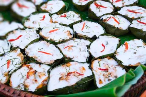 Steamed fish wrapped Stock Photos