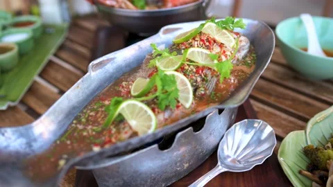 Steamed hammour fish with lime pepper and various food ingredients 스톡 동영상 149027823
