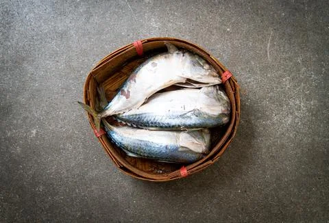 Steamed mackerel fish Stock Photos