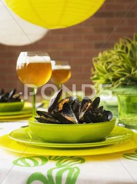 Steamed mussels Stock Photos