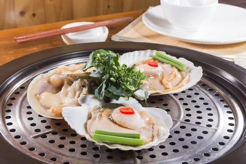 Steamed Scallops with Vegetables Foto stock