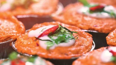 Steamed seafood steamed with curry paste and coconut milk, Thai street food Stock Footage 120010531