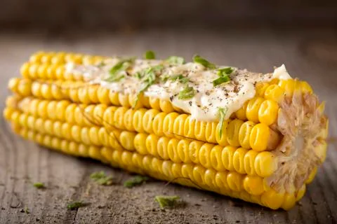 Steamed sweet corn 스톡 사진