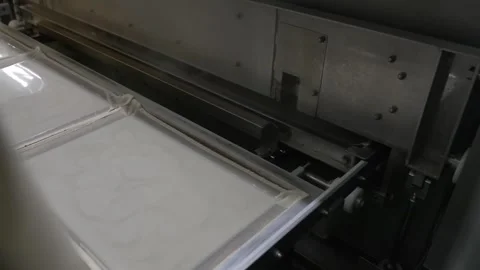 Steamed Translucent Kuzumochi Sheets Emerging From a Machine Stock Footage 340009479