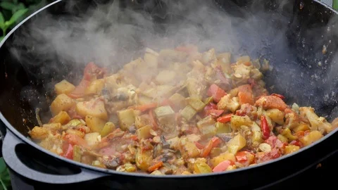 Steamed vegetables, bright multi-colored vegetable stew close-up. Steam 動画素材 119965536