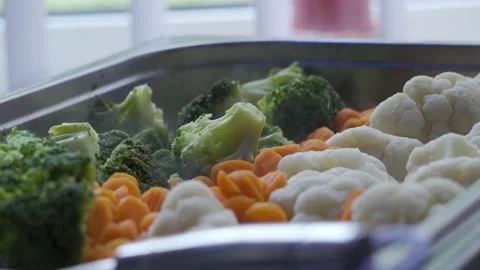 Steamed vegetables in a cafe. Buffet. proper nutrition Stock-Footage 148165954