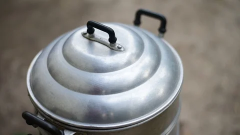 Steamed vegetables in pot on the Charcoal stove Thai cooking concept. Stock Footage 128564108