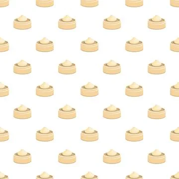Steamed xiaolongbao dumplings repeating pattern on white background Stock Illustration