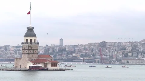 The steamer and maiden tower advancing in the sea Video stock 147019228