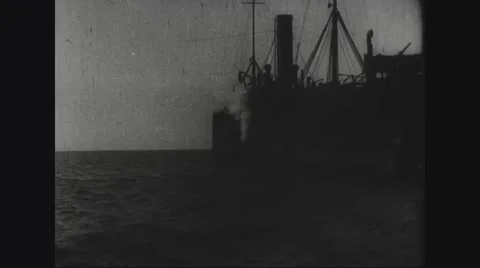 Steamer being hit during war Stock Footage