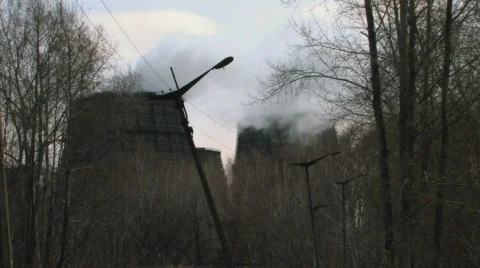 Steaming blast furnaces Stock Footage