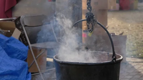 Steaming cauldron outside medium 動画素材 121074263