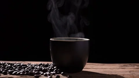Steaming Coffee Cup Dark Setting Beverage Photography Stock Footage 295470137