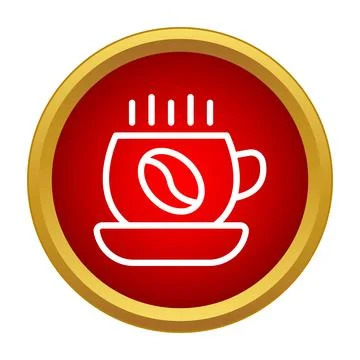 Steaming coffee cup icon with bean on red button Illustrazione stock