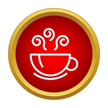 Steaming coffee cup icon in red circle button Stock Illustration