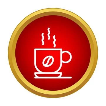 Steaming coffee cup icon on red button Stock Illustration