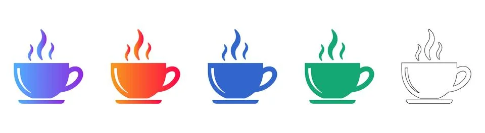 Steaming Coffee Cup Icons in Gradient and Outline Styles Illustrazione stock