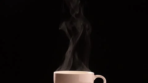 Steaming Coffee Mug with Hot Drink Americano and Espresso in Dark Background Stock Footage 295804424