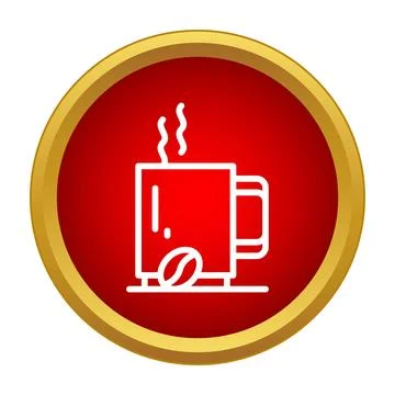 Steaming coffee mug icon on red button Stock Illustration