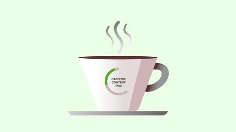 Steaming cup of coffee with caffeine content label on side Stock Footage 324404580