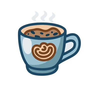 A steaming cup of coffee with a cookie design on the side perfect for a cozy Stock Illustration