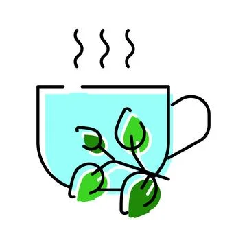 Steaming cup of herbal tea with mint leaves Stock Illustration